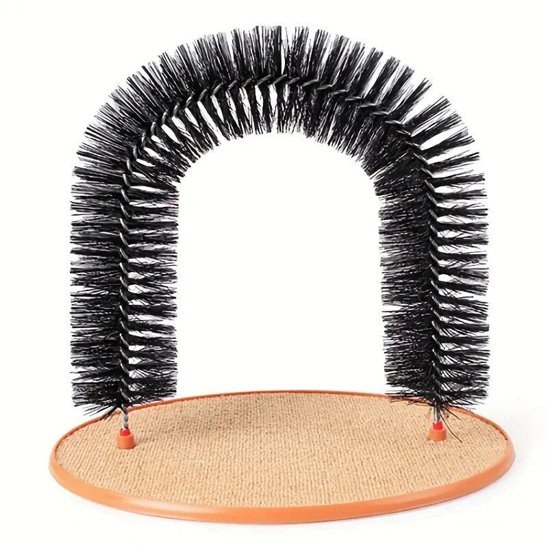 Brinquedo de gato arco auto groome pamper felino com uma massagem aliciamento esfregando escova com almofada de arranhar
