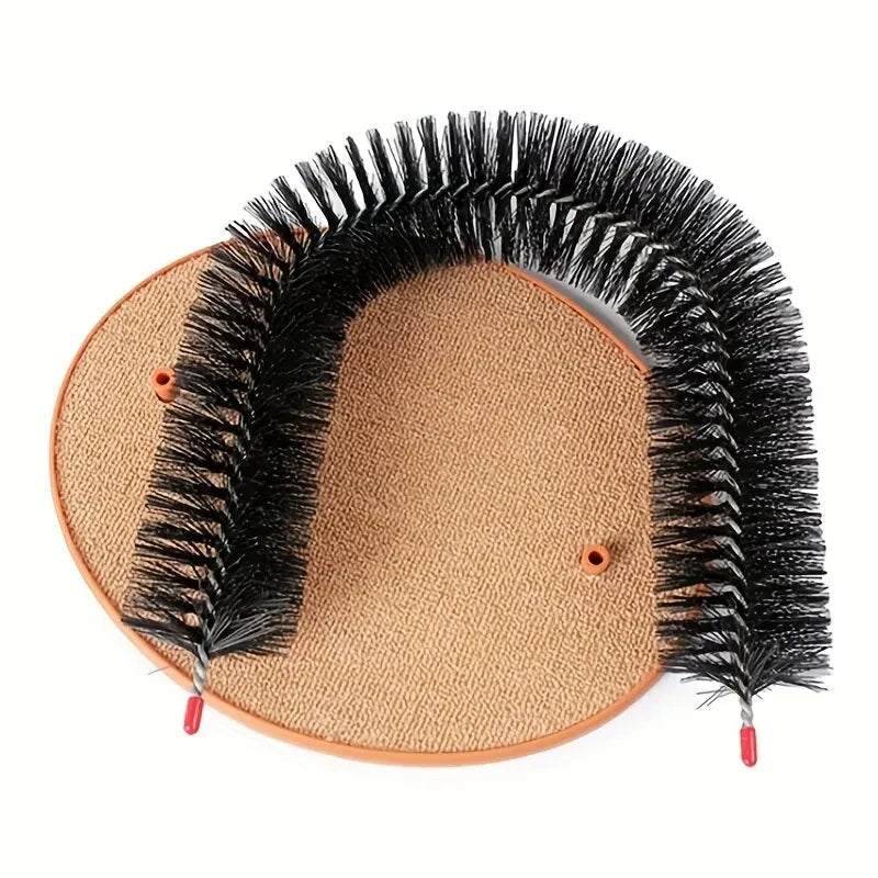 Brinquedo de gato arco auto groome pamper felino com uma massagem aliciamento esfregando escova com almofada de arranhar