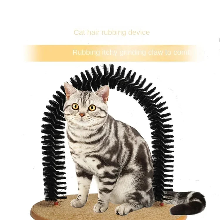 Brinquedo de gato arco auto groome pamper felino com uma massagem aliciamento esfregando escova com almofada de arranhar