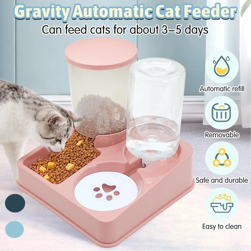 Conjunto automático de distribuidor de água com alimentador para gatos 2 em 1