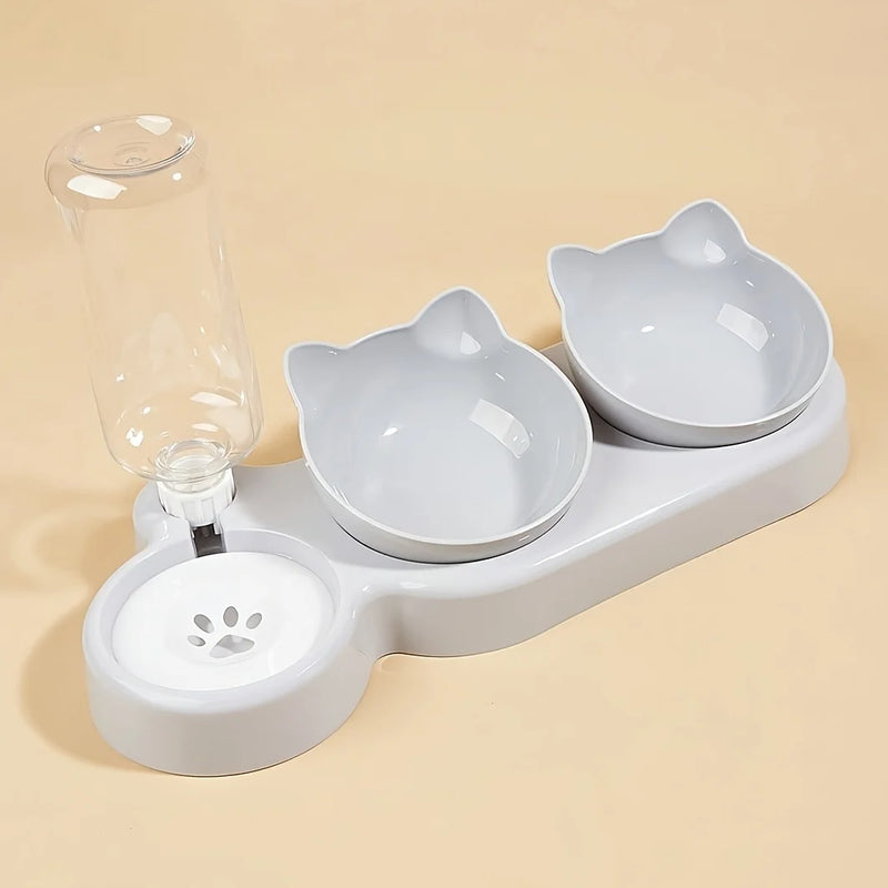 Tigelas de estimação com alimentador de água 3 em 1, design da orelha, tigela de água e comida de gato inclinada
