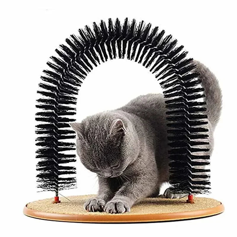 Brinquedo de gato arco auto groome pamper felino com uma massagem aliciamento esfregando escova com almofada de arranhar