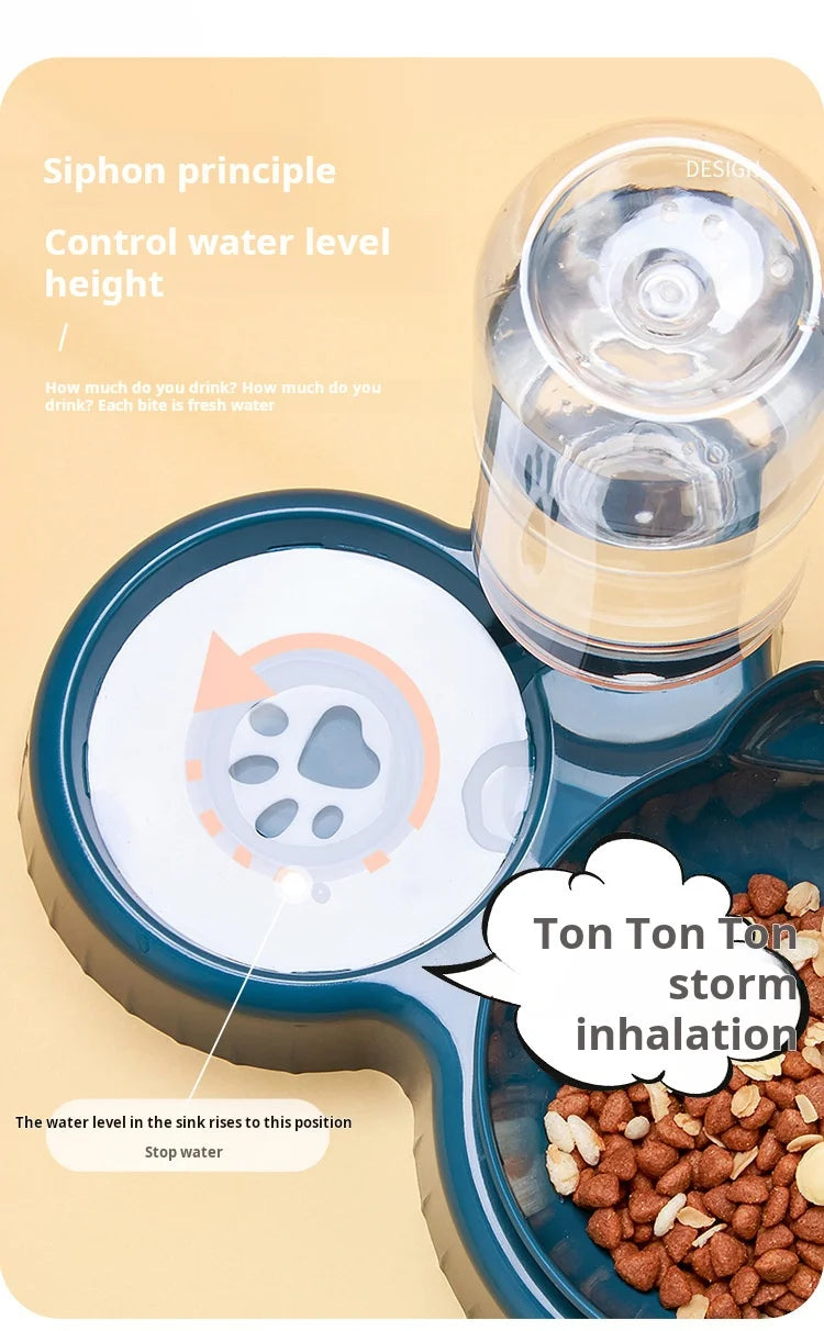Tigelas de estimação com alimentador de água 3 em 1, design da orelha, tigela de água e comida de gato inclinada