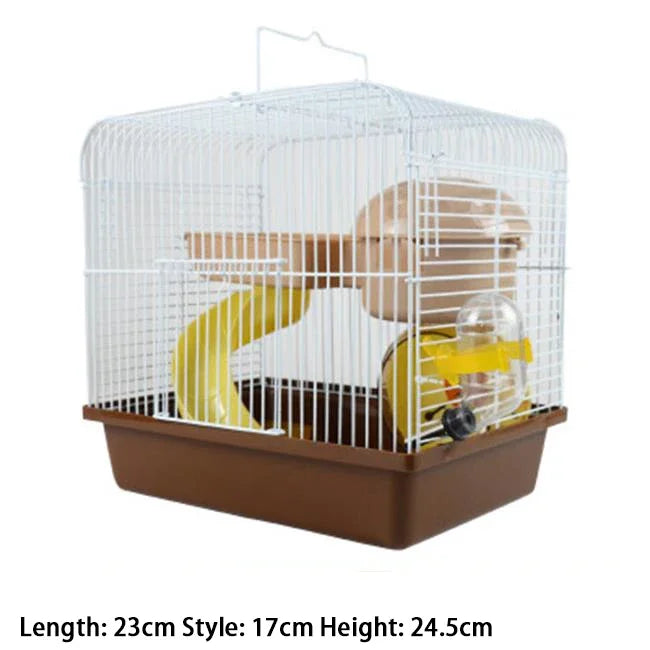 Gaiola de arame em forma de villa de dois andares com tigela de alimentação, castelo pequeno de brinquedo de patinação de rolo de corrida, gaiola de hamster de camada dupla