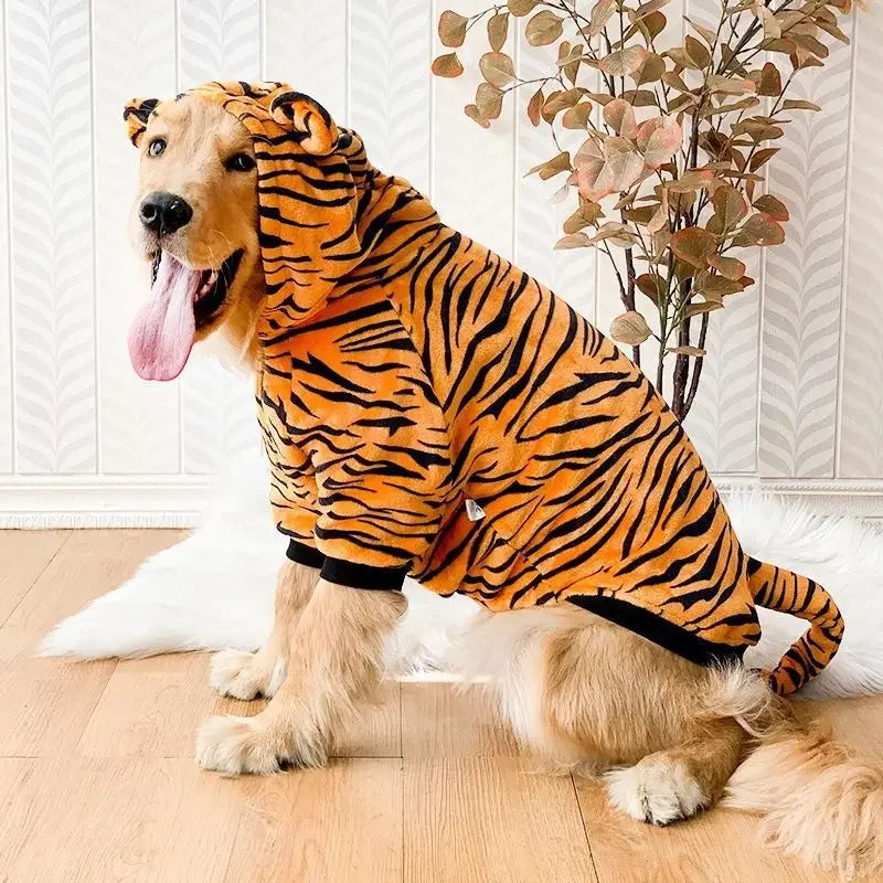 Jaqueta com capuz inverno quente velo grande cão pijamas engraçado traje para animais de estimação tigre dinossauro designer cosplay vestir-se 3xl-8xl