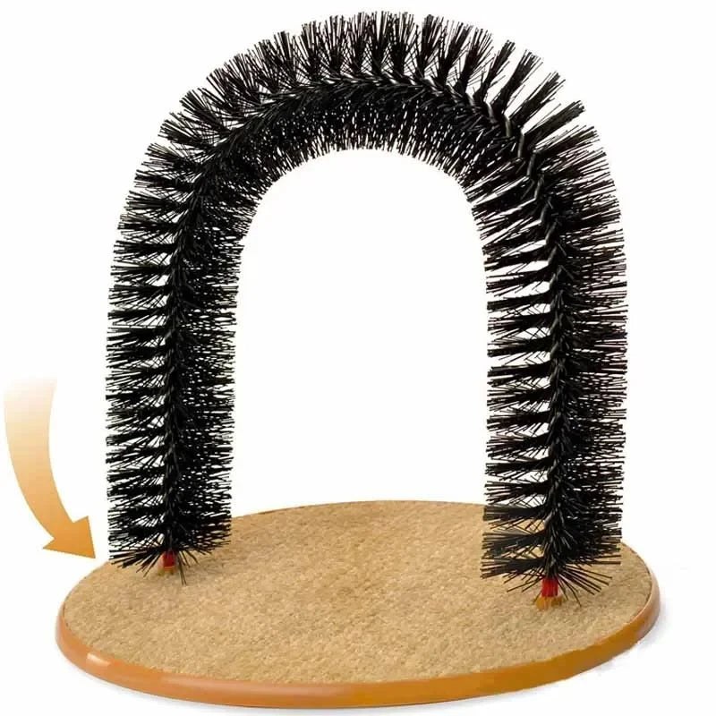 Brinquedo de gato arco auto groome pamper felino com uma massagem aliciamento esfregando escova com almofada de arranhar