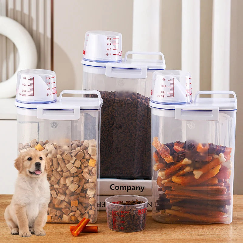 Balde de armazenamento de alimentos para cães, tanque de armazenamento de grãos de alimentos para animais de estimação, armazenamento de cozinha, caixa de arroz, comida para gatos, jarra selada, acessórios para cães e gatos