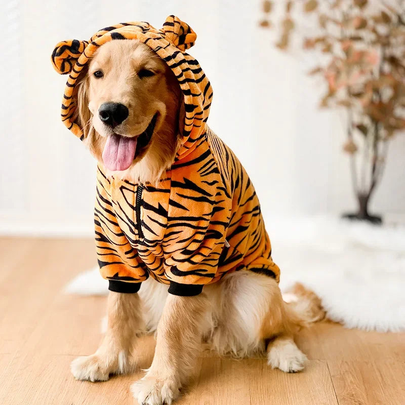 Jaqueta com capuz inverno quente velo grande cão pijamas engraçado traje para animais de estimação tigre dinossauro designer cosplay vestir-se 3xl-8xl