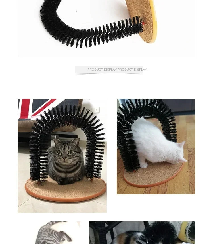 Brinquedo de gato arco auto groome pamper felino com uma massagem aliciamento esfregando escova com almofada de arranhar