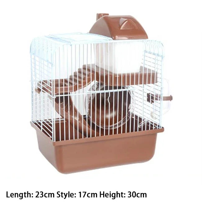 Gaiola de arame em forma de villa de dois andares com tigela de alimentação, castelo pequeno de brinquedo de patinação de rolo de corrida, gaiola de hamster de camada dupla