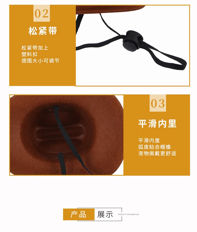 Chapéu britânico para cães de estimação, chapéu de cowboy estrela, suprimentos para animais de estimação, fantasia de cachorro ajustável, chapéu superior, bonés para cães, chapéus de sol para gatos
