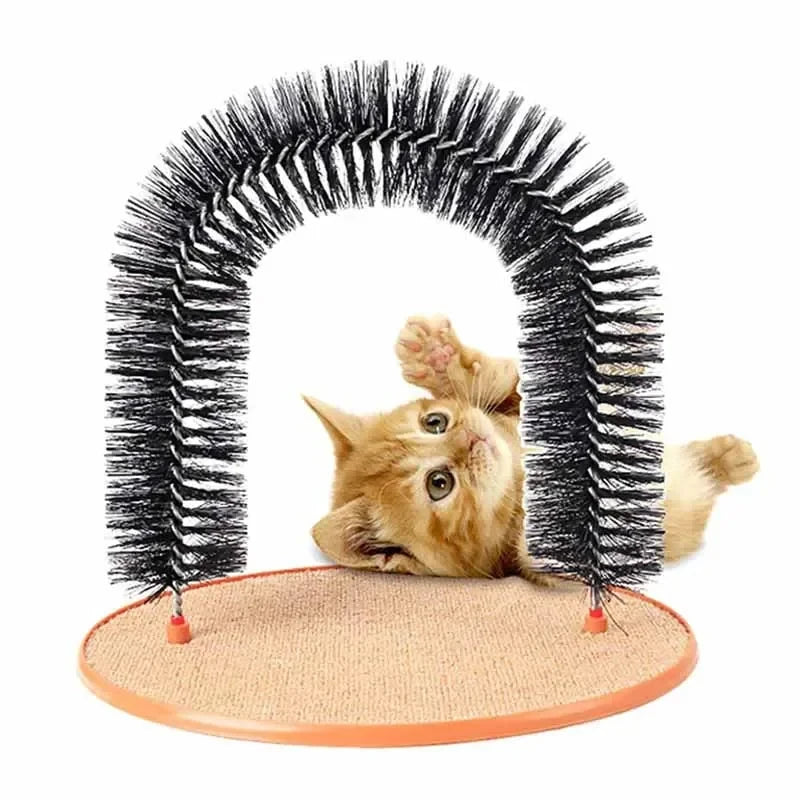 Brinquedo de gato arco auto groome pamper felino com uma massagem aliciamento esfregando escova com almofada de arranhar