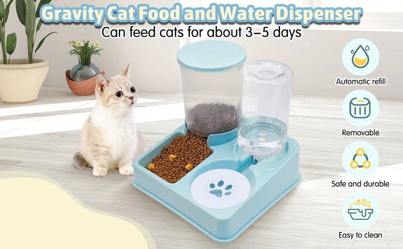 Conjunto automático de distribuidor de água com alimentador para gatos 2 em 1