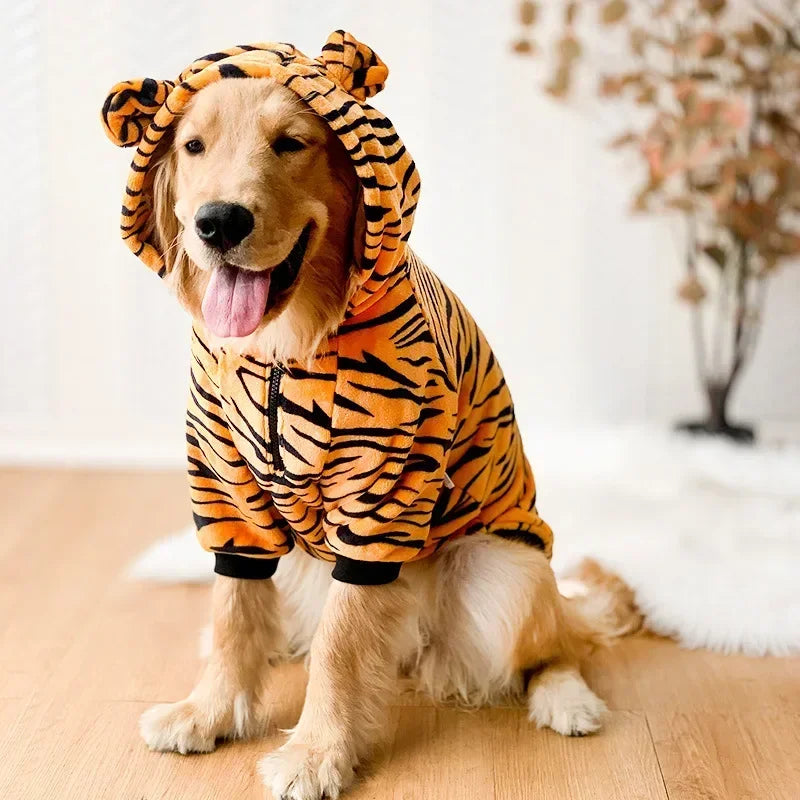 Jaqueta com capuz inverno quente velo grande cão pijamas engraçado traje para animais de estimação tigre dinossauro designer cosplay vestir-se 3xl-8xl