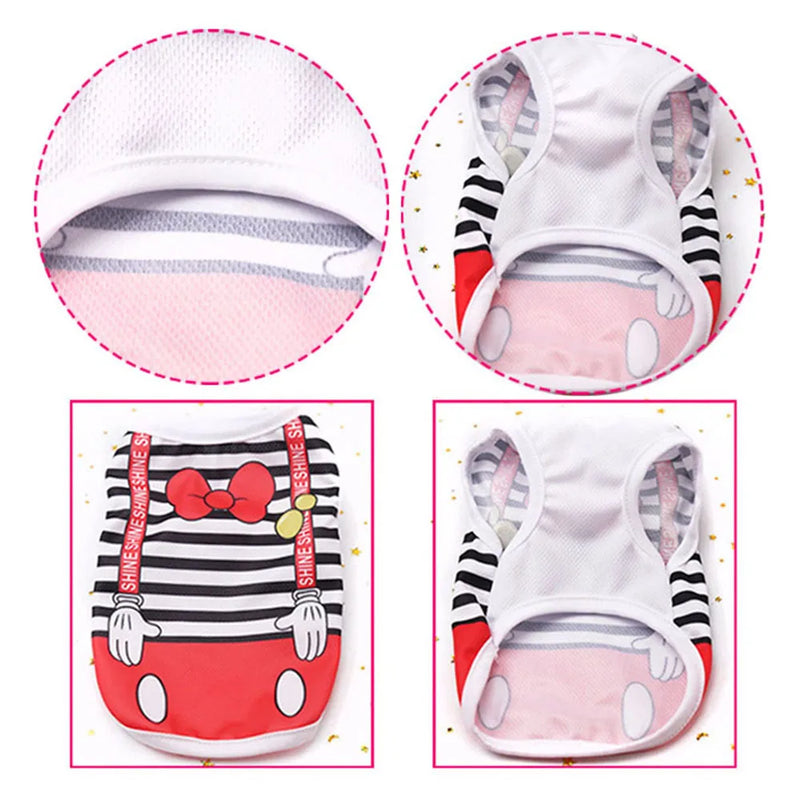 Camisa de cachorro colete leve pequeno cão camisetas camisas macias dos desenhos animados sem mangas colete roupas respiráveis para meninos ou meninas filhote de cachorro e gato